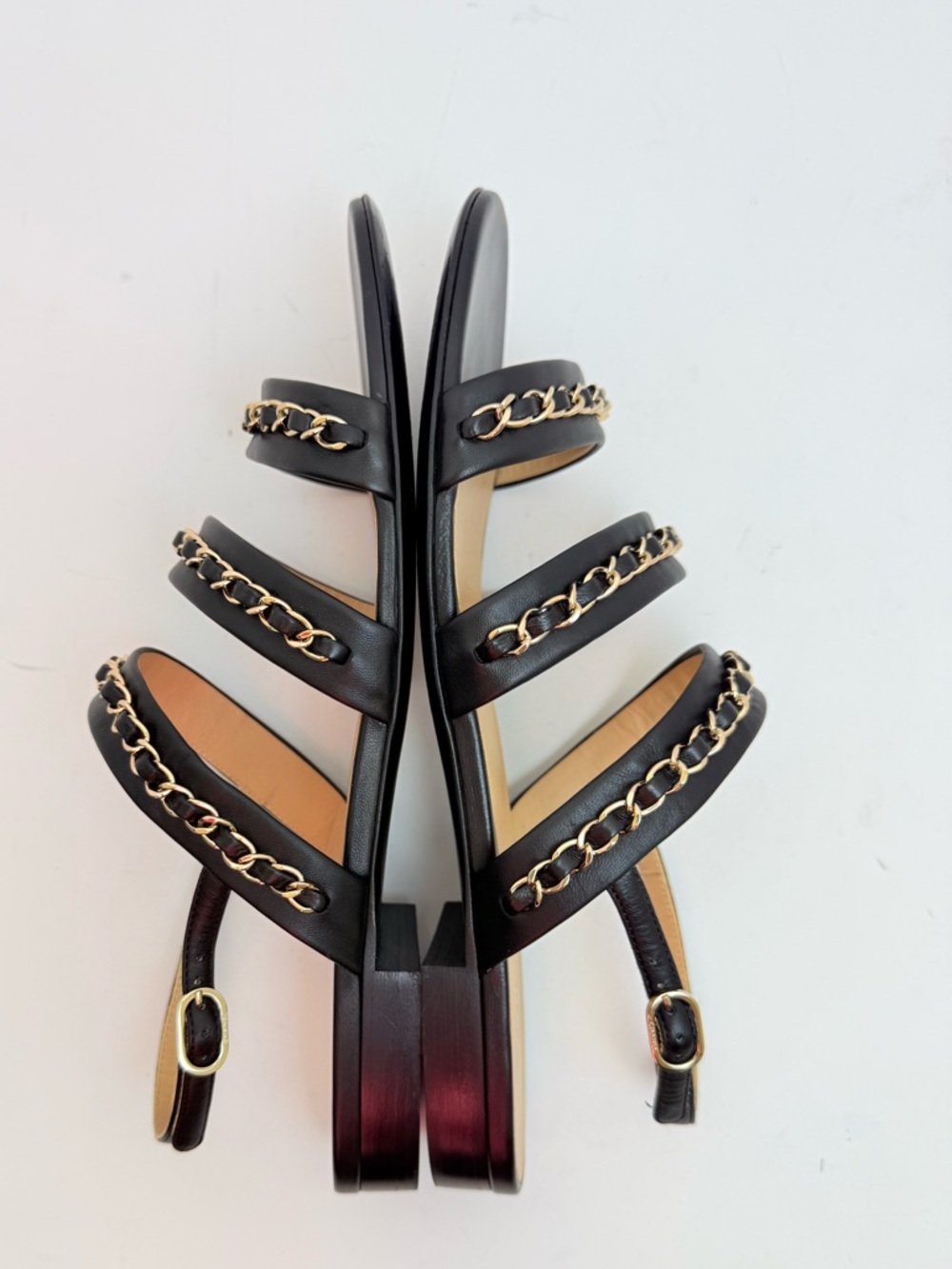 Chanel 22 Logo Chain Strap Lambskin Sandals Black Gold CC EU 40 US 10 - Picture 5 of 10